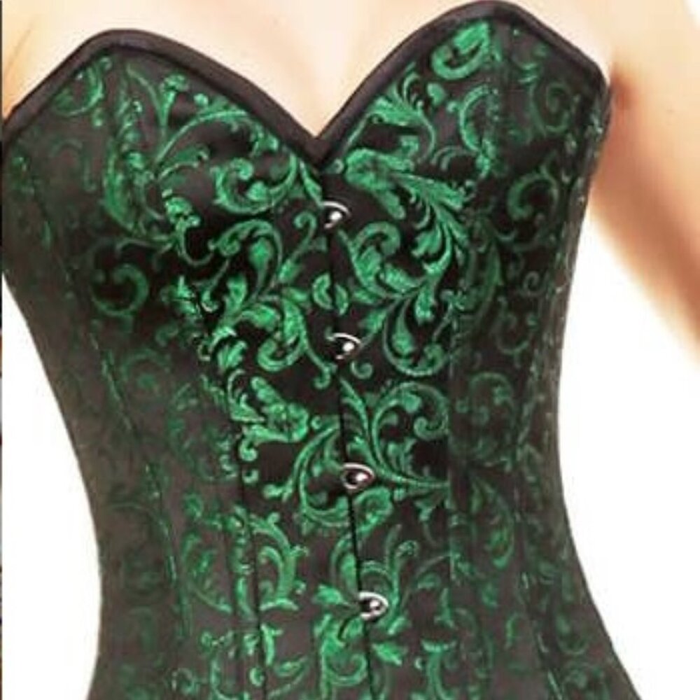 Long Green and Black Corset Size 40 Victorian Goth Witch Ivy